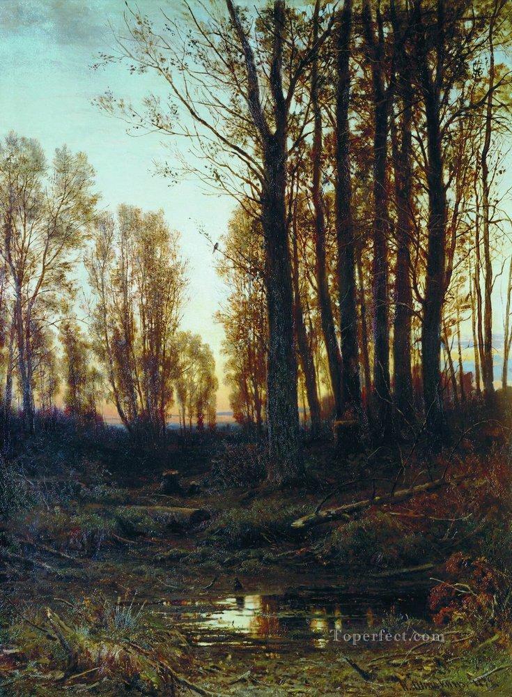 twilight after sunset 1874 classical landscape Ivan Ivanovich trees Oil Paintings